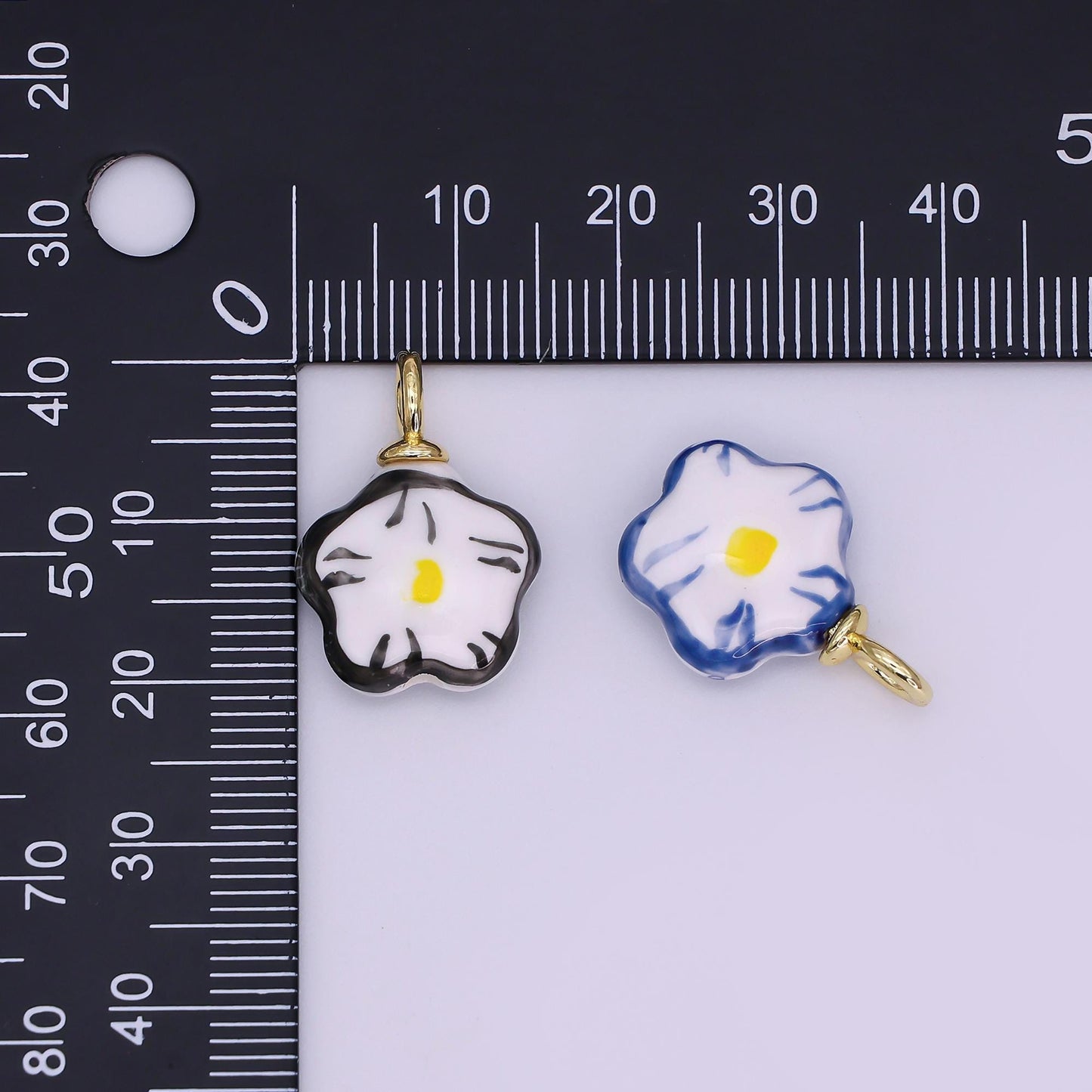 24K Gold Filled Daisy Flower Ceramic Drop Pendant | N049 - N051