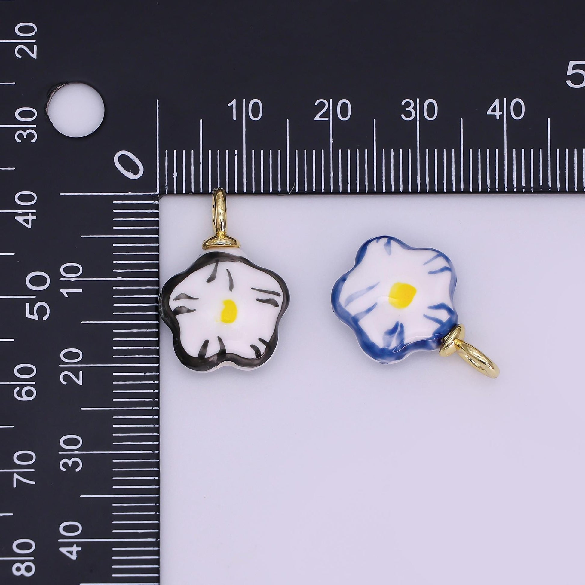 24K Gold Filled Daisy Flower Ceramic Drop Pendant | N049 - N051