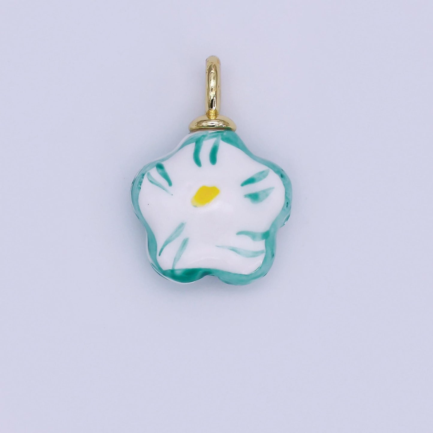 24K Gold Filled Daisy Flower Ceramic Drop Pendant | N049 - N051