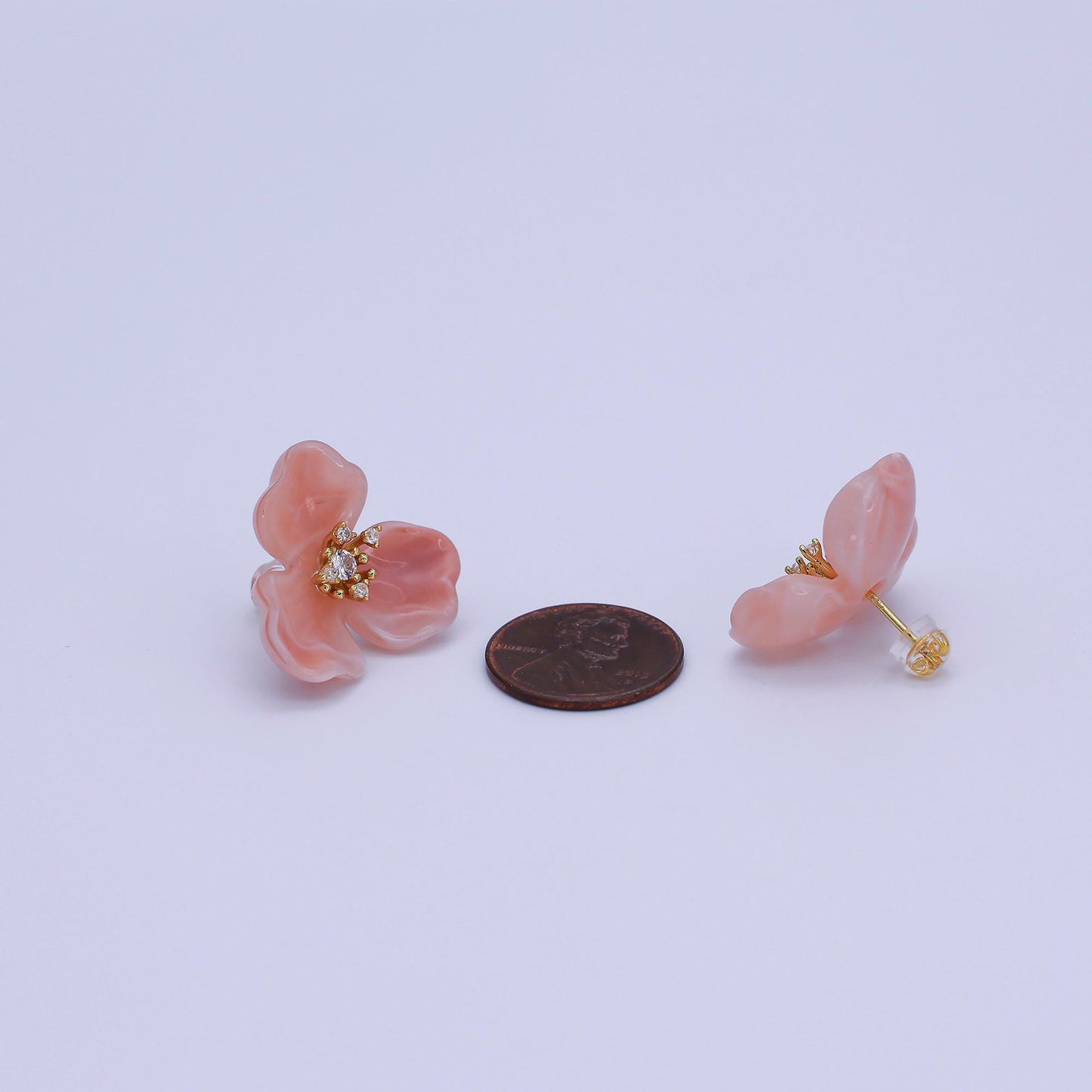 24K Gold Filled CZ Cluster Red, White, Orange, Green, Pink Acrylic Flower Stud Earrings | AB716 V147