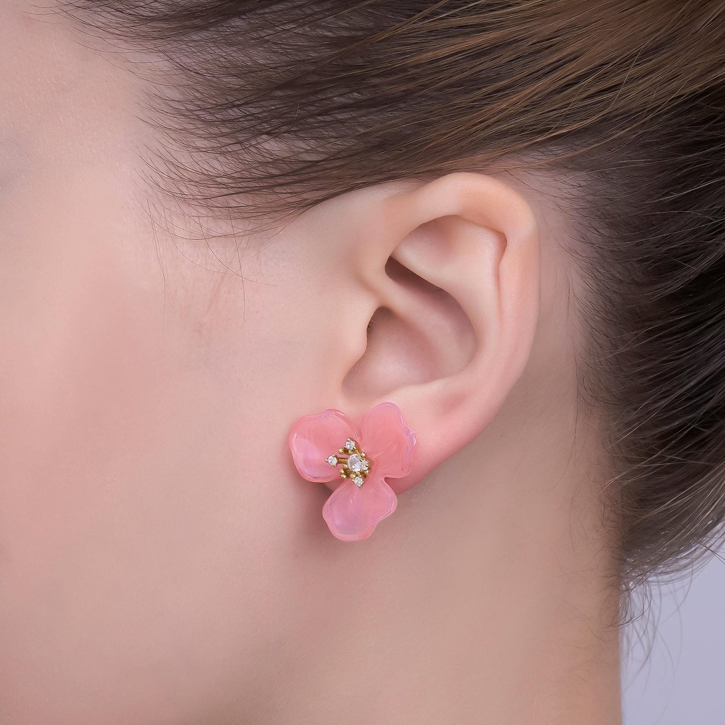 24K Gold Filled CZ Cluster Red, White, Orange, Green, Pink Acrylic Flower Stud Earrings | AB716 V147