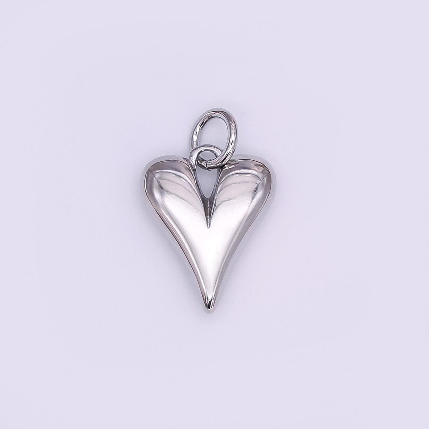 14K Gold Filled 16mm Long Puffed Minimalist Heart Charm In Silver | N098