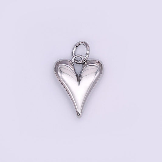 14K Gold Filled 16mm Long Puffed Minimalist Heart Charm In Silver | N098