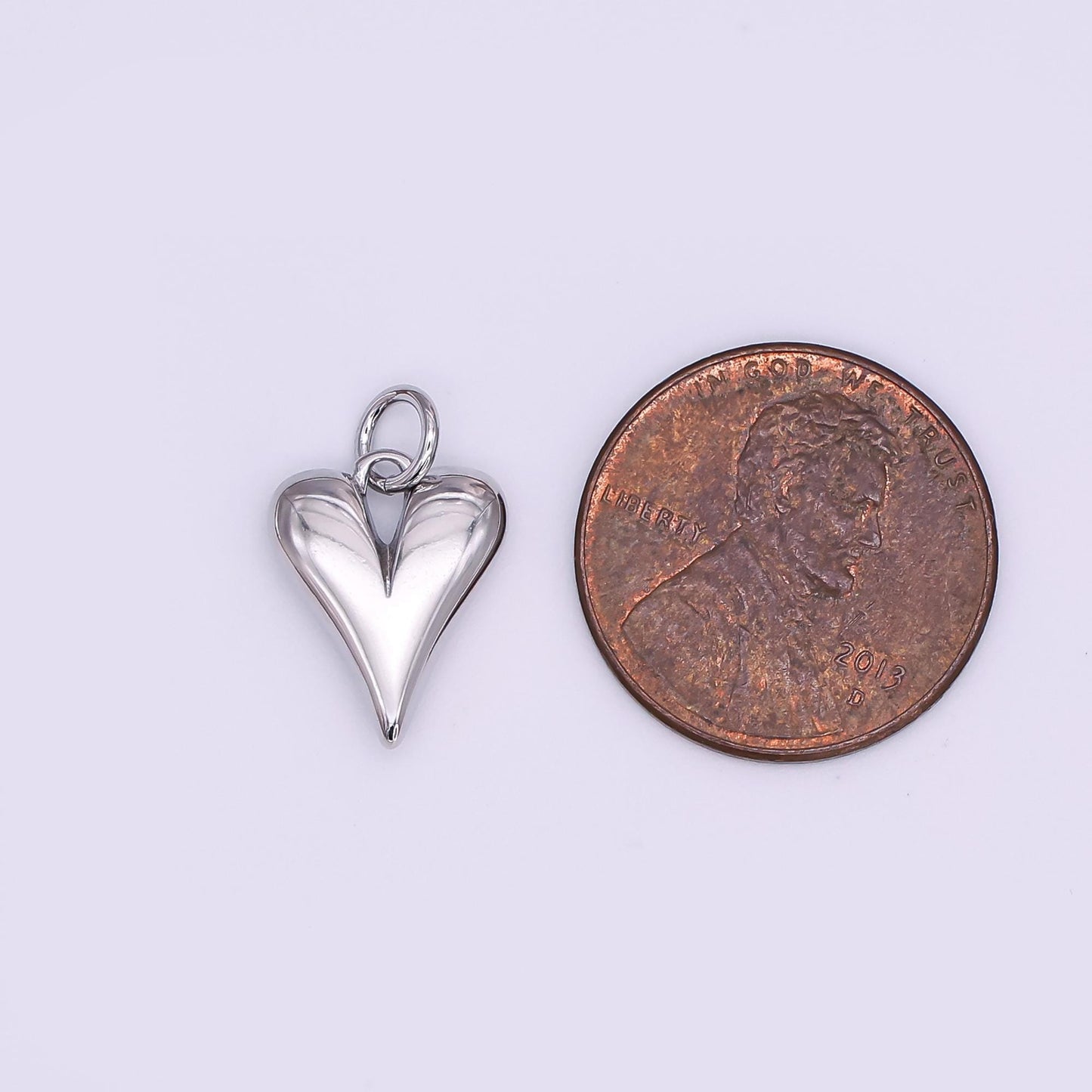 14K Gold Filled 16mm Long Puffed Minimalist Heart Charm In Silver | N098