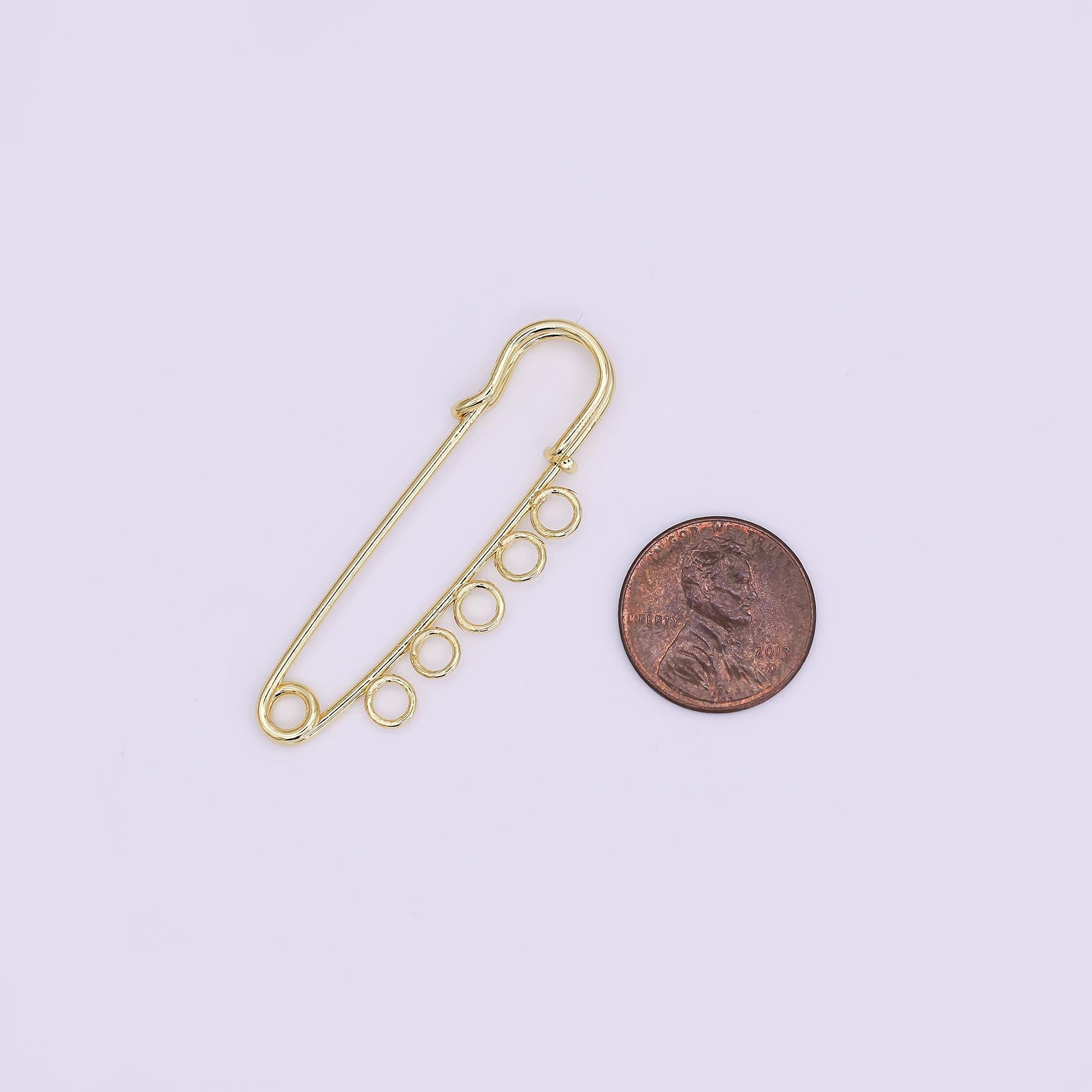 16K Gold Filled 50mm Triple, Multiple Loop Safety Pin Brooch Bag Charm Finding | Z1092