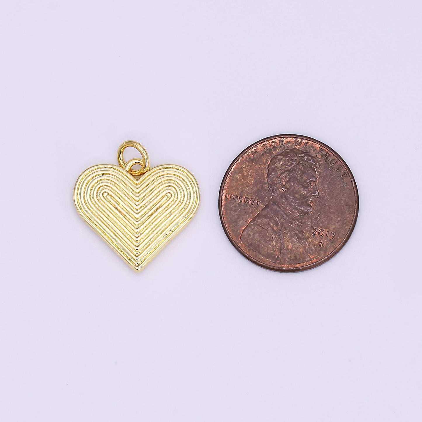 24K Gold Filled 15.5mm Groovy Lined Heart Charm | N108