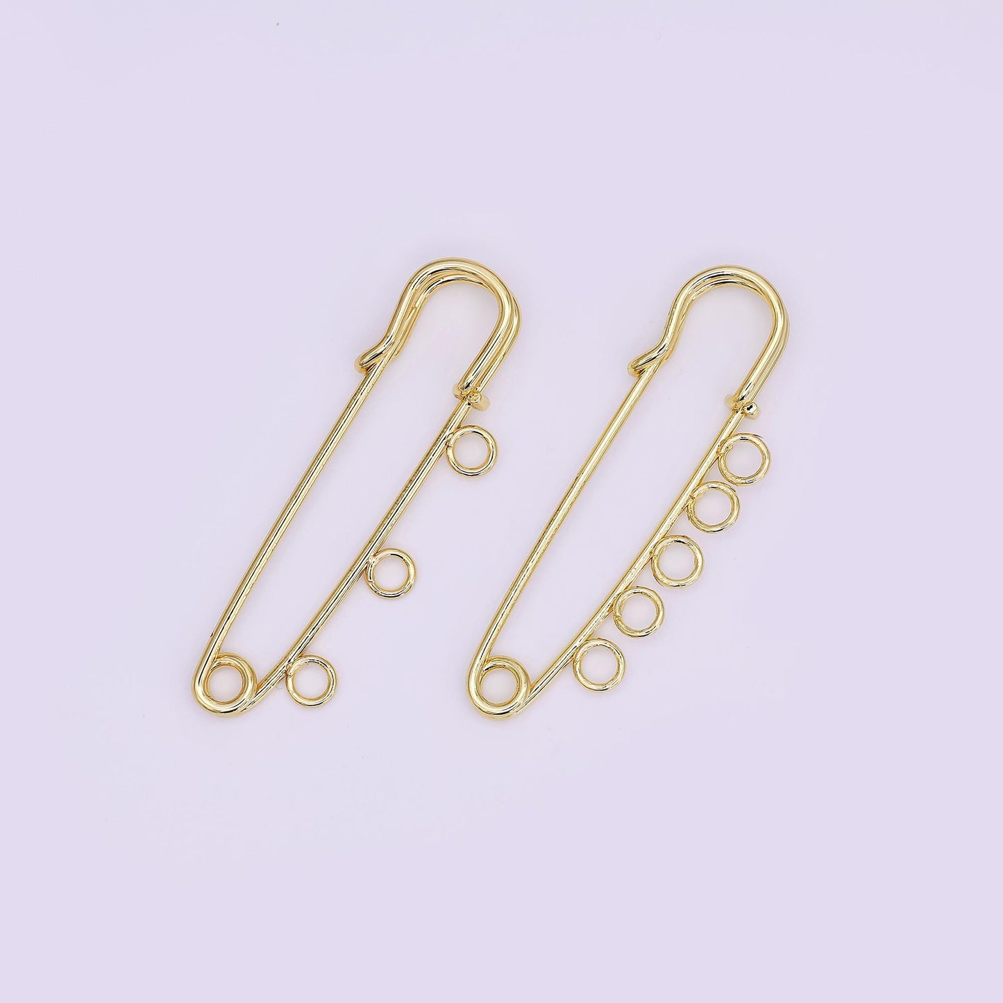 16K Gold Filled 50mm Triple, Multiple Loop Safety Pin Brooch Bag Charm Finding | Z1092