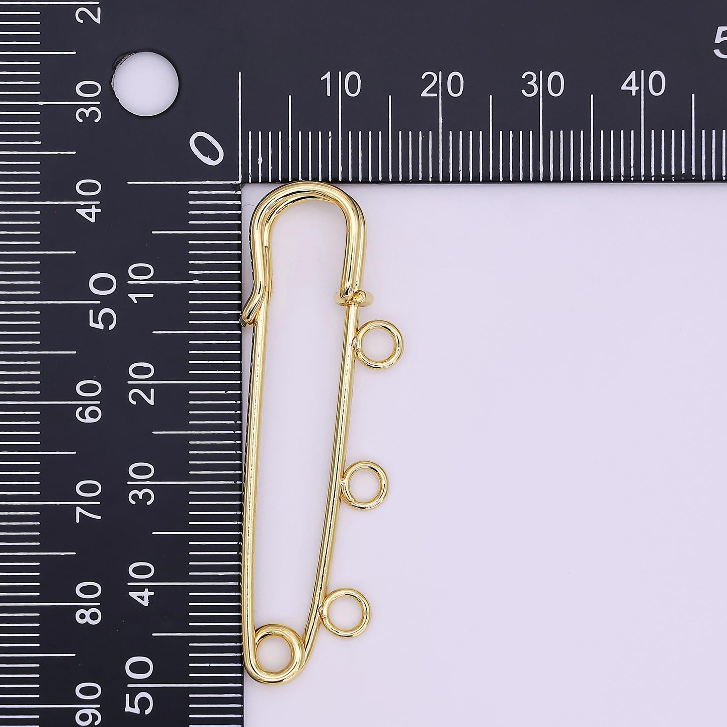 16K Gold Filled 50mm Triple, Multiple Loop Safety Pin Brooch Bag Charm Finding | Z1092