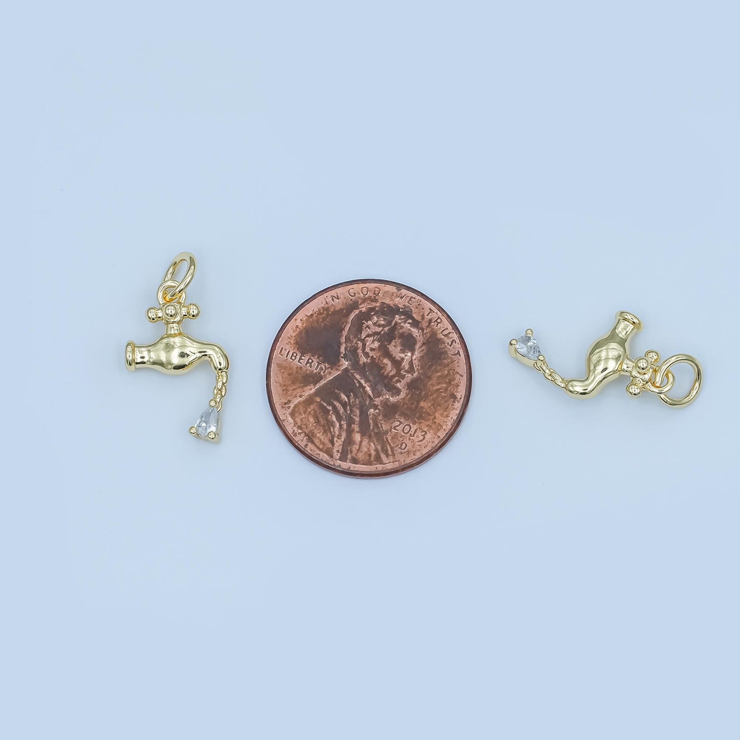 18K Gold Filled Faucet Pendant with CZ Water Drop, Unique Plumbing Charm, DIY Jewelry Making Supplies for Bracelet and Necklace E349