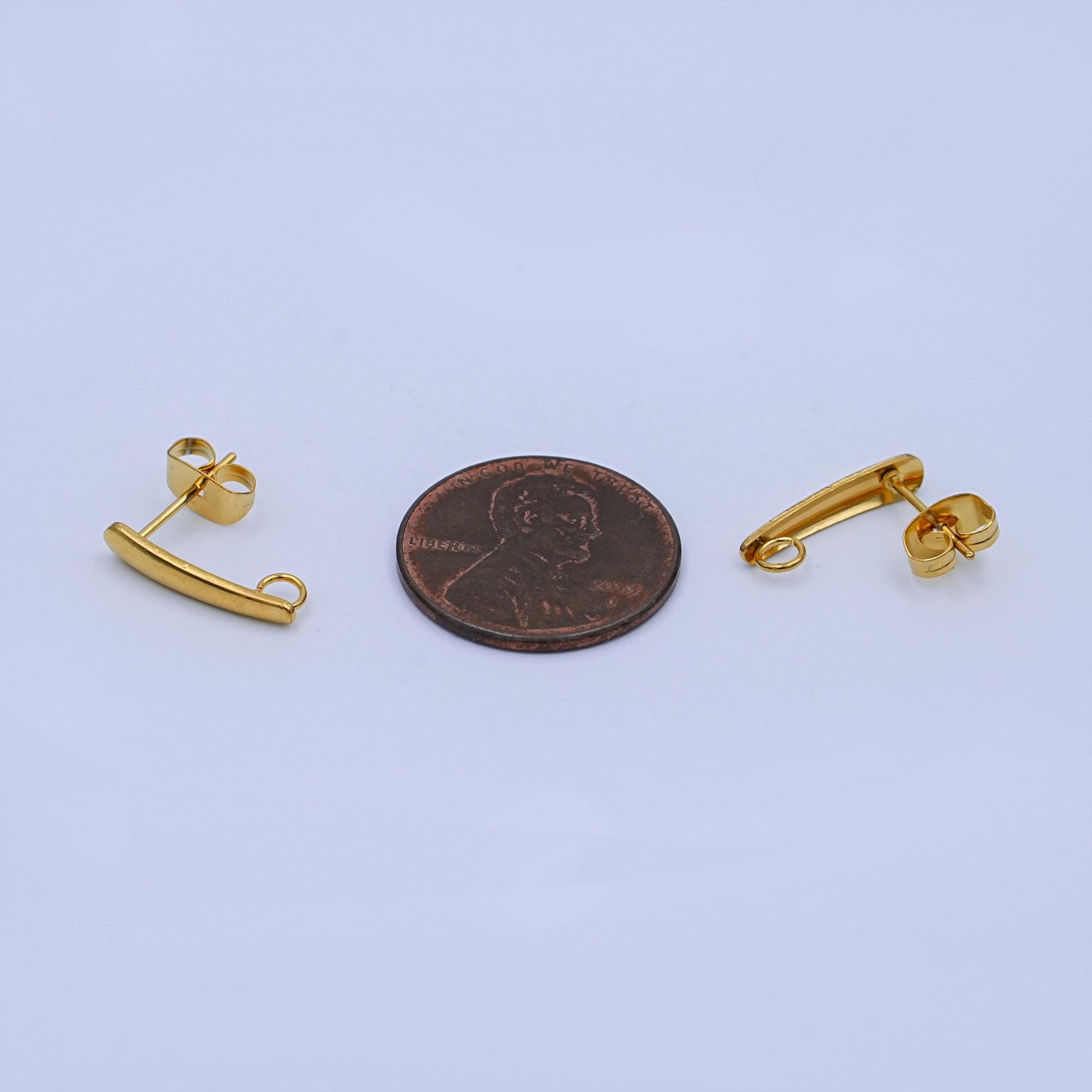Gold Bar Earring Posts with Loop, 18K Gold Filled Stud Earring Findings with Closed Link DIY Dangle Earring Making Supplies Z-1159