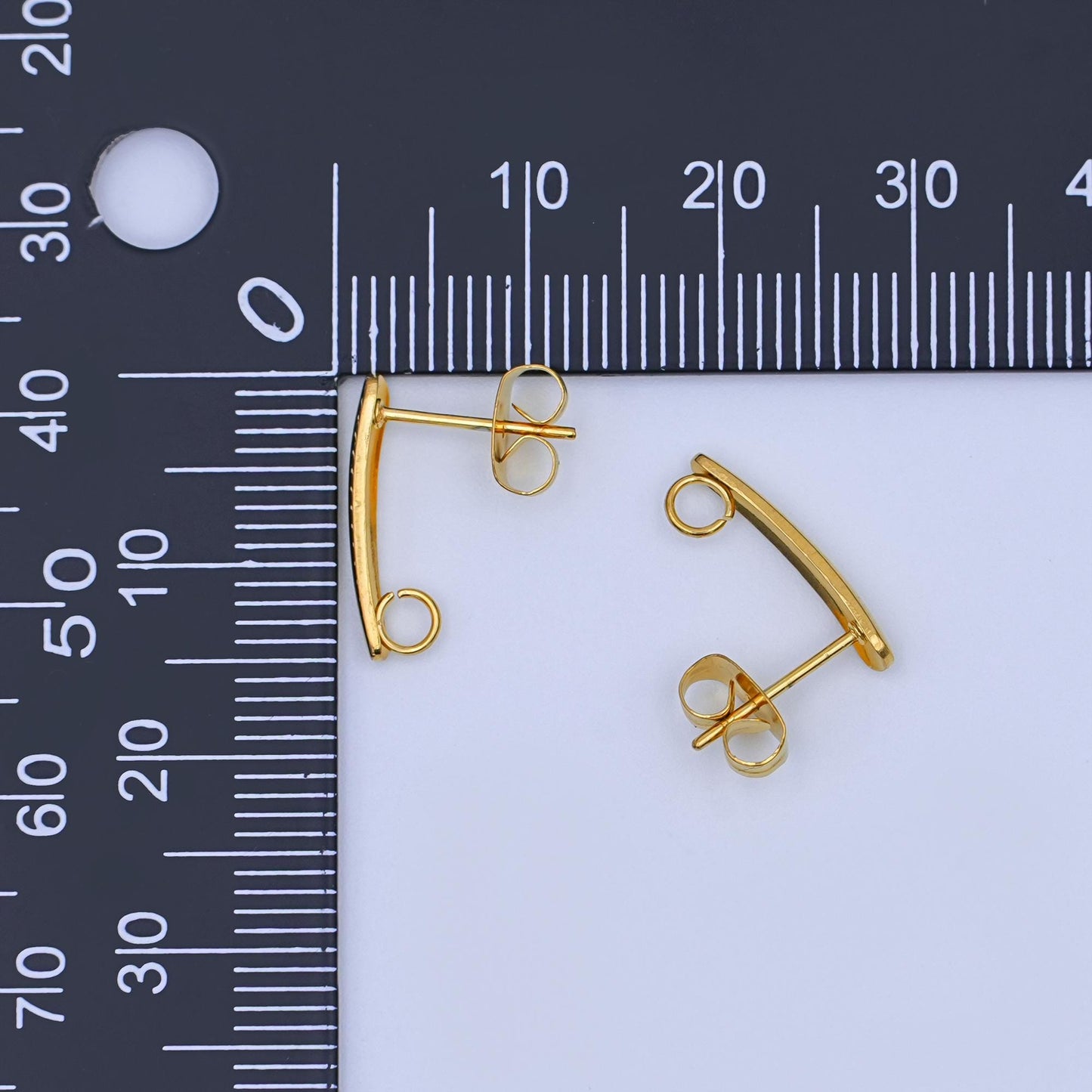 Gold Bar Earring Posts with Loop, 18K Gold Filled Stud Earring Findings with Closed Link DIY Dangle Earring Making Supplies Z-1159