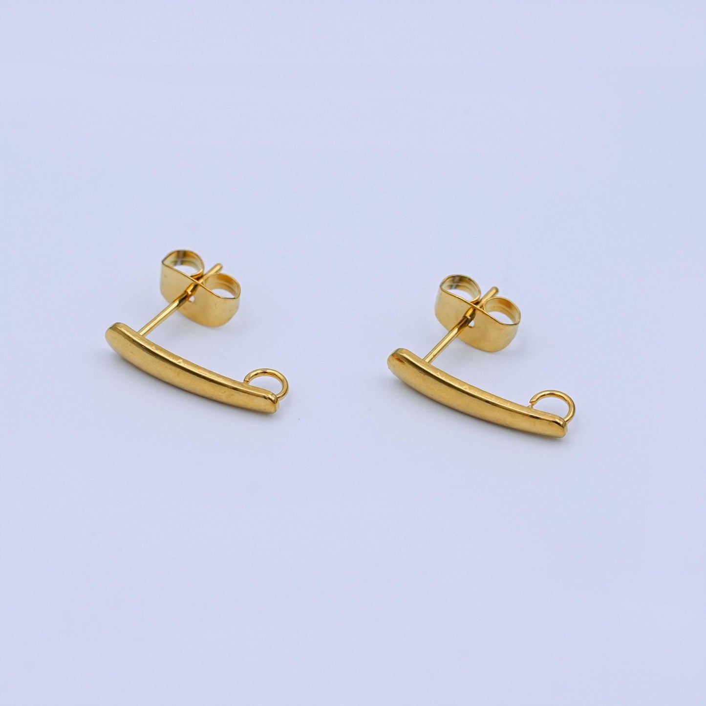 Gold Bar Earring Posts with Loop, 18K Gold Filled Stud Earring Findings with Closed Link DIY Dangle Earring Making Supplies Z-1159