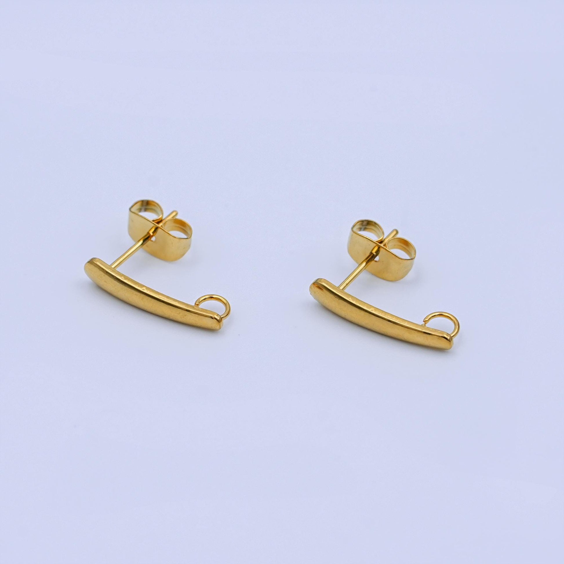 Gold Bar Earring Posts with Loop, 18K Gold Filled Stud Earring Findings with Closed Link DIY Dangle Earring Making Supplies Z-1159