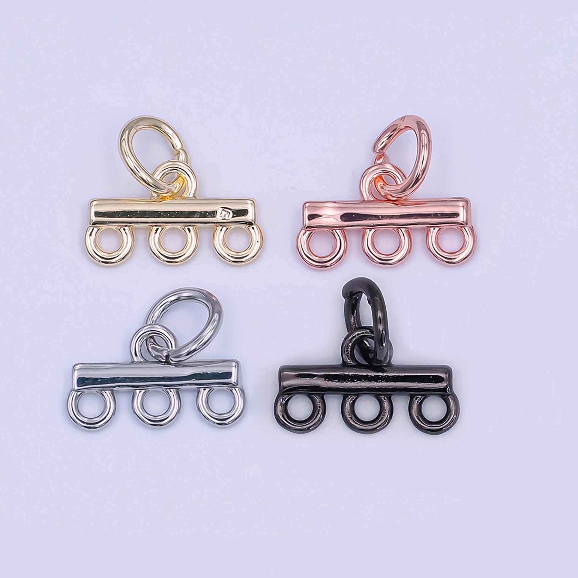 24K Gold Filled Triple Loop Drop Charm Bar Findings in Gold, Silver & Rose Gold | Z1149 Z1150