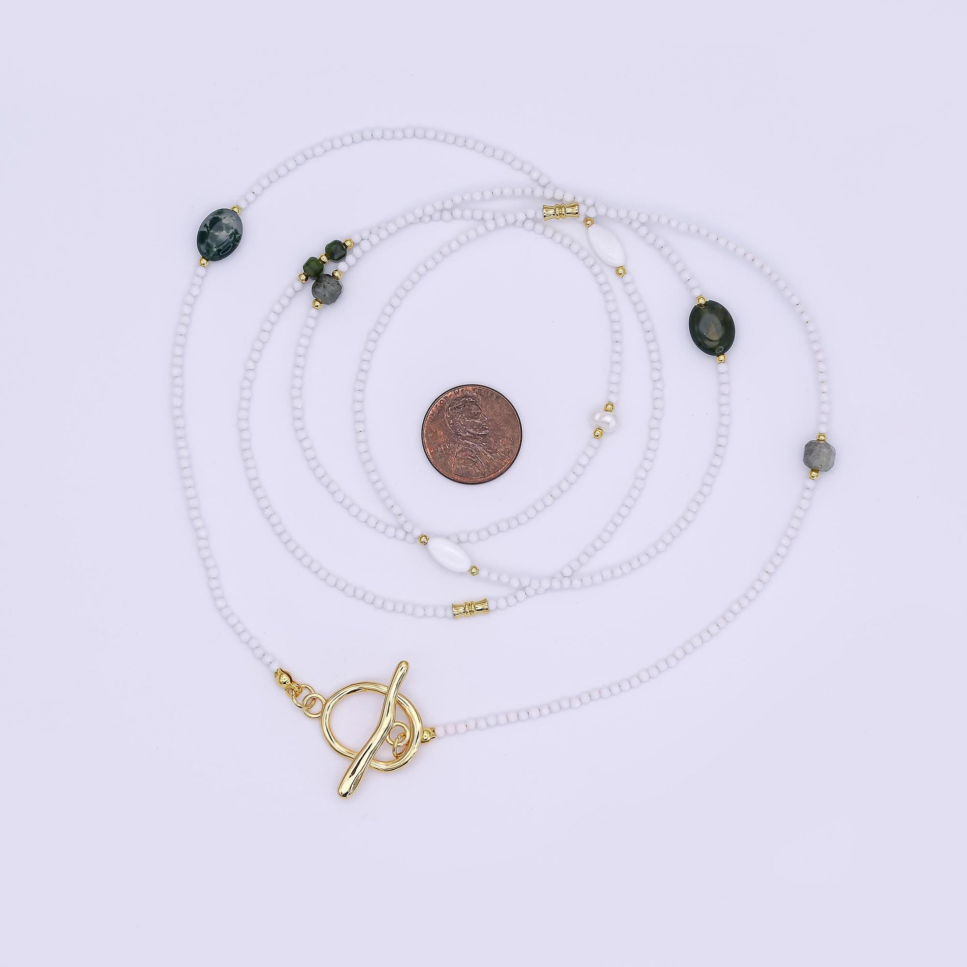 24K Gold Filled Grey Agate Shell Pearl Gemstone 40 Inches Necklace | WA-3081