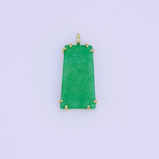 24K Gold Filled Green Jade Natural trapezoid Minimalist Drop Pendant | AG460