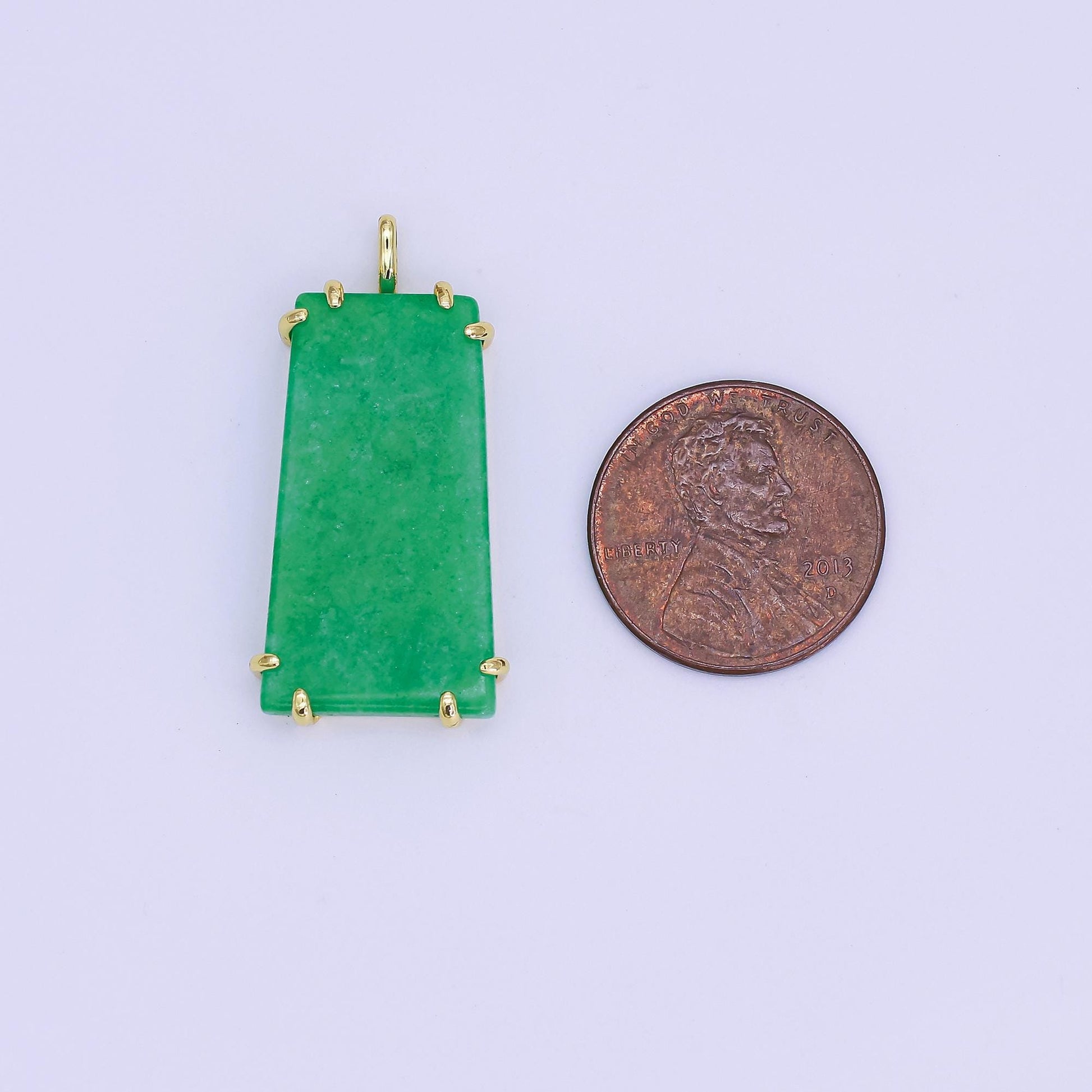 24K Gold Filled Green Jade Natural trapezoid Minimalist Drop Pendant | AG460