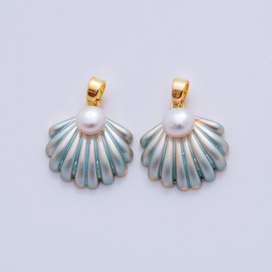 Iridescent Gold Shell Charms 18K Gold Filled Scallop Pendant Enamel Conch Shell Charm Bracelet Necklace for DIY Jewelry Making Supply AH-717