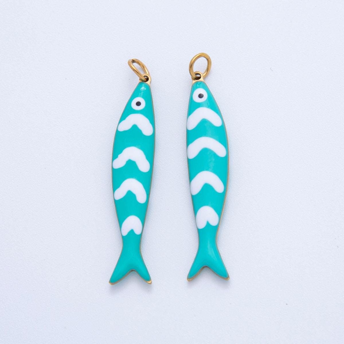 Multi-Color Enamel Sardines Fish PVD Gold Plated Steel fish Beach Under the Sea Animal Charm | AF-391