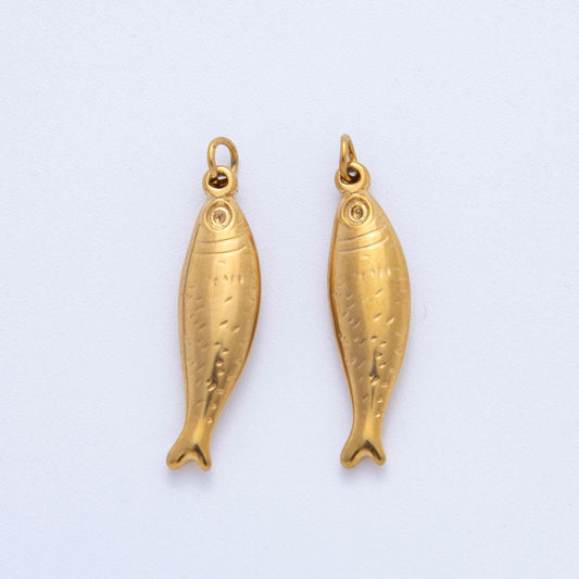 Stainless Steel 34mm Minimalist 3D Sardines Fish Charm | AF-393