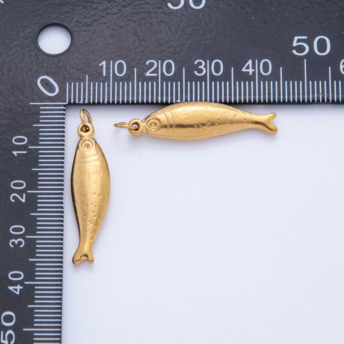 Stainless Steel 34mm Minimalist 3D Sardines Fish Charm | AF-393