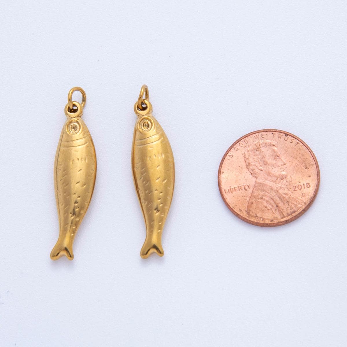 Stainless Steel 34mm Minimalist 3D Sardines Fish Charm | AF-393