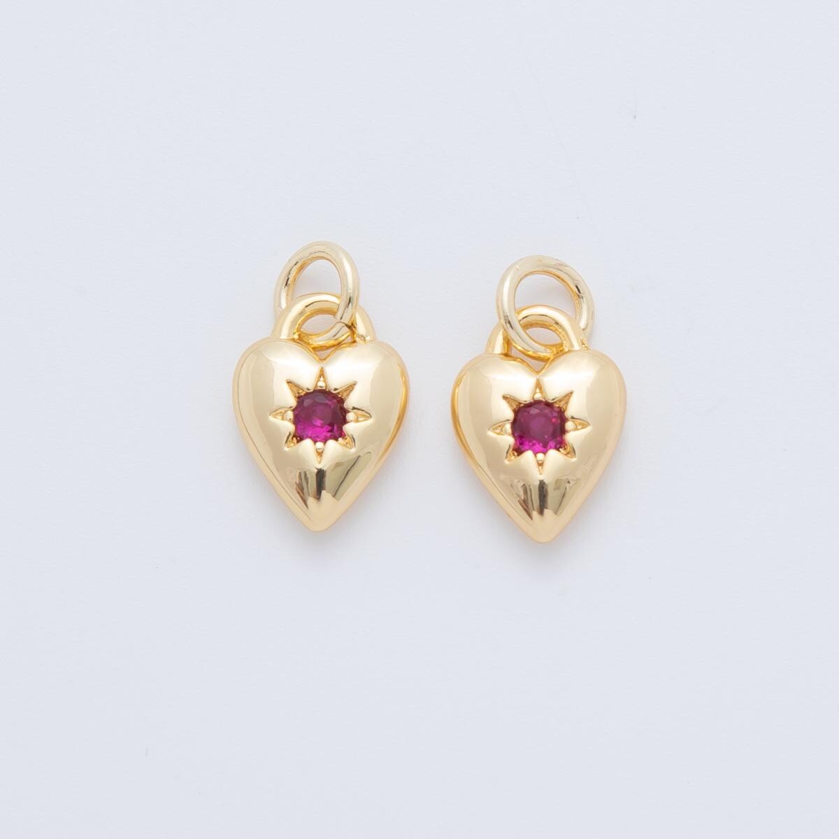 Mini gold heart charm Pink Heart CZ pendant for necklace bracelet earring component Valentine Jewelry Inspired AF-710