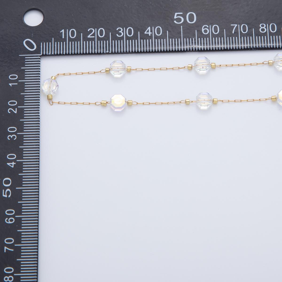 Stainless Steel Clear AB Multifaceted Octagon Crystal Paperclip Unfinished Chain by Yard | Roll-1608