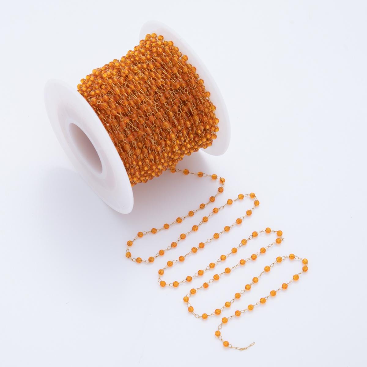 Pvd Gold Plated Stainless Steel Orange Crystal Link Unfinished Chain by Yard | Roll-1610