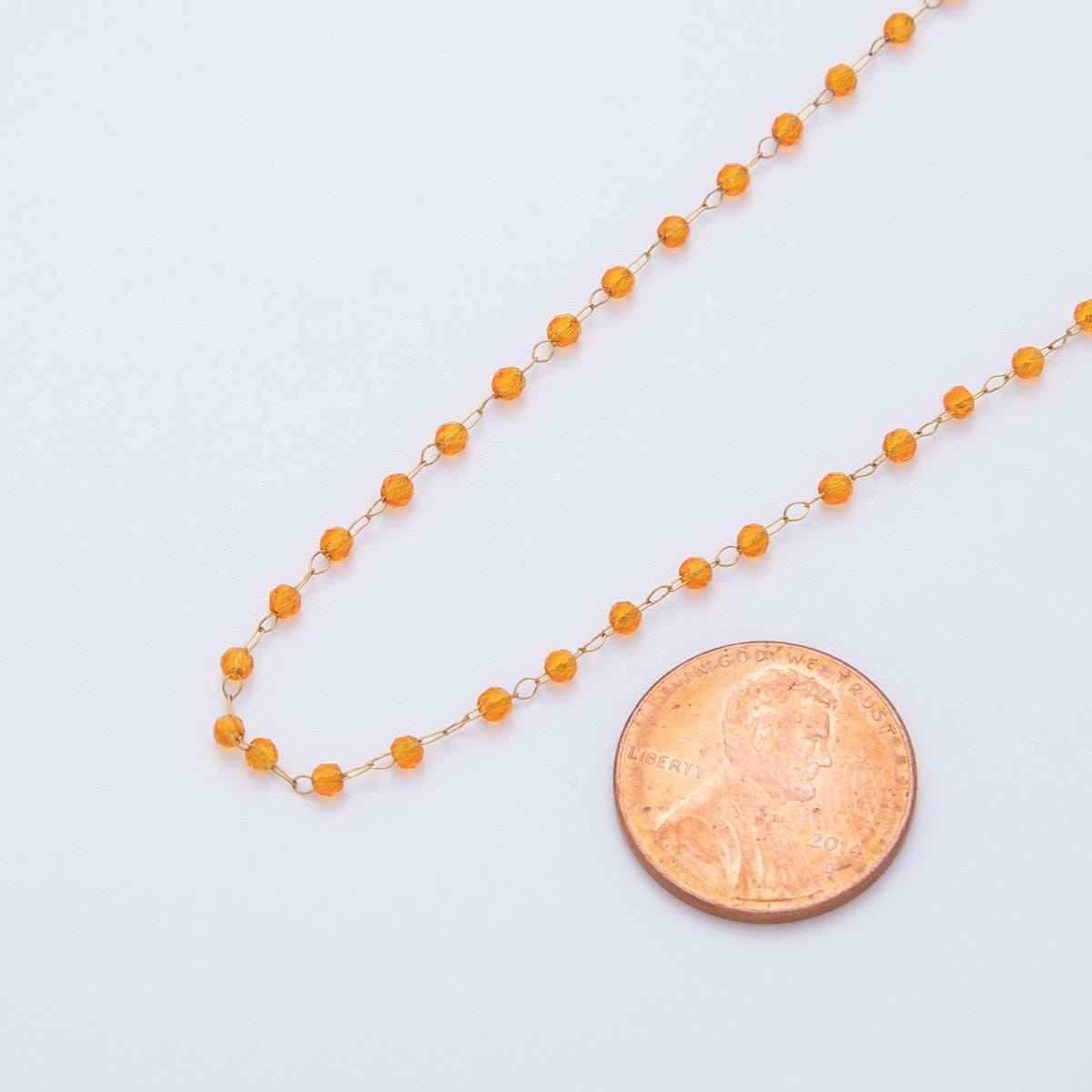 Pvd Gold Plated Stainless Steel Orange Crystal Link Unfinished Chain by Yard | Roll-1610