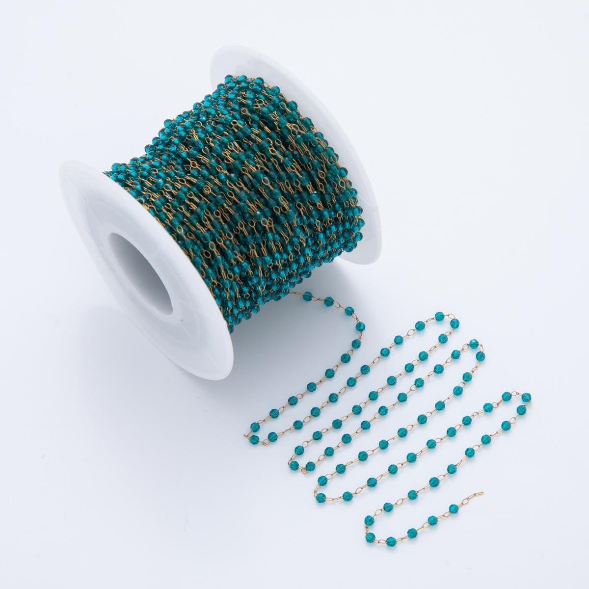 Pvd Gold Plated Stainless Steel Aqua Blue Crystal Link Unfinished Chain by Yard | Roll-1612