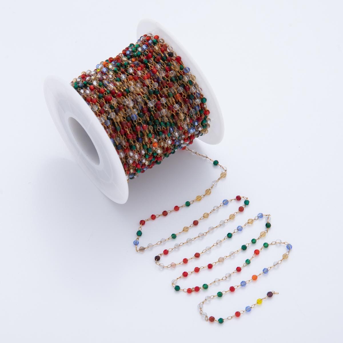 Pvd Gold Plated Stainless Multi Color Crystal Link Unfinished Chain by Yard | Roll-1614