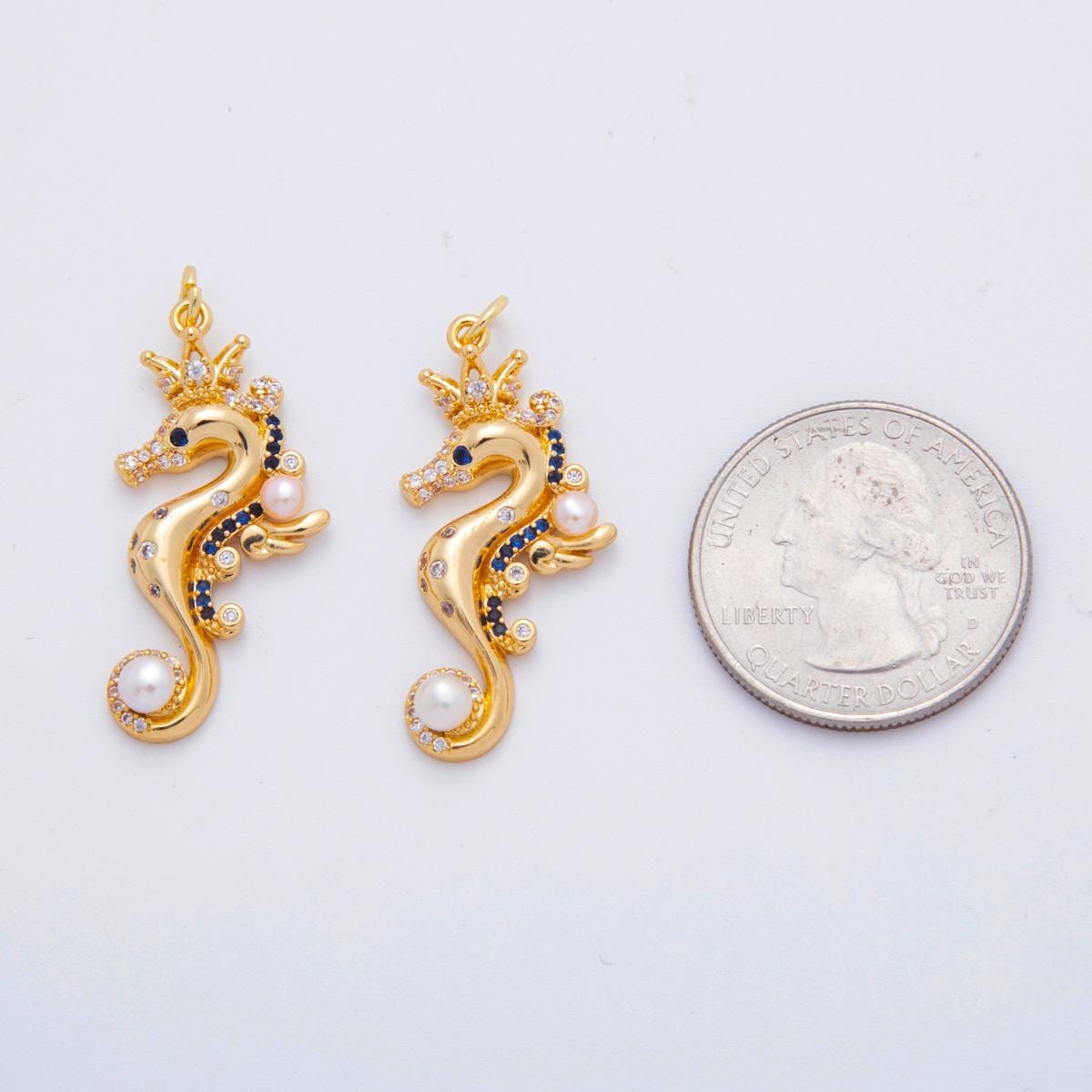Tiny gold sea horse pendant 18k gold filled seahorse charm animal Pearl under the sea pendant | AF-712