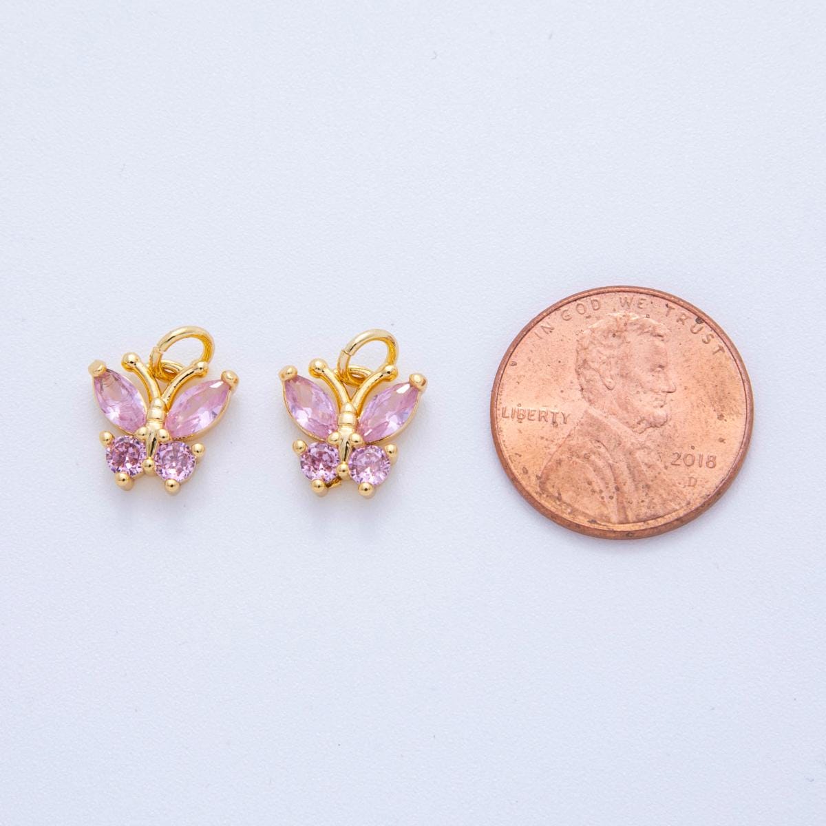 18K Gold Filled Colorful Micro Pave CZ Butterfly Mini Charm C-773