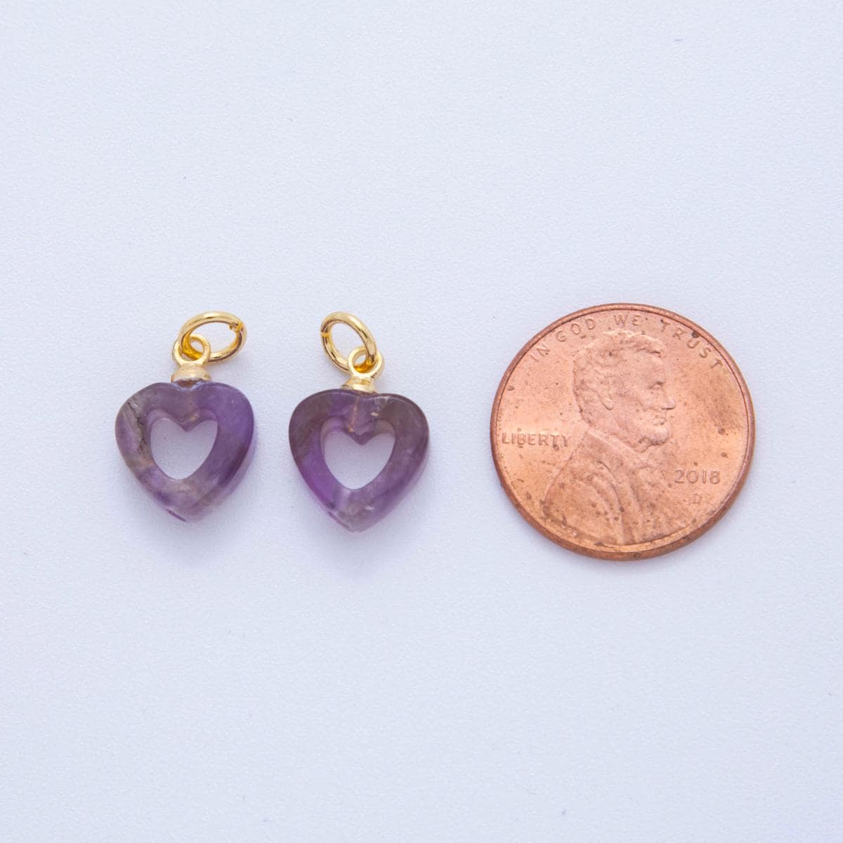 Mini 18K Gold Filled Purple Amethyst Open Heart Charm Pendant for DIY Jewelry, Bracelets, Necklaces, and Craft Supplies AC-1548