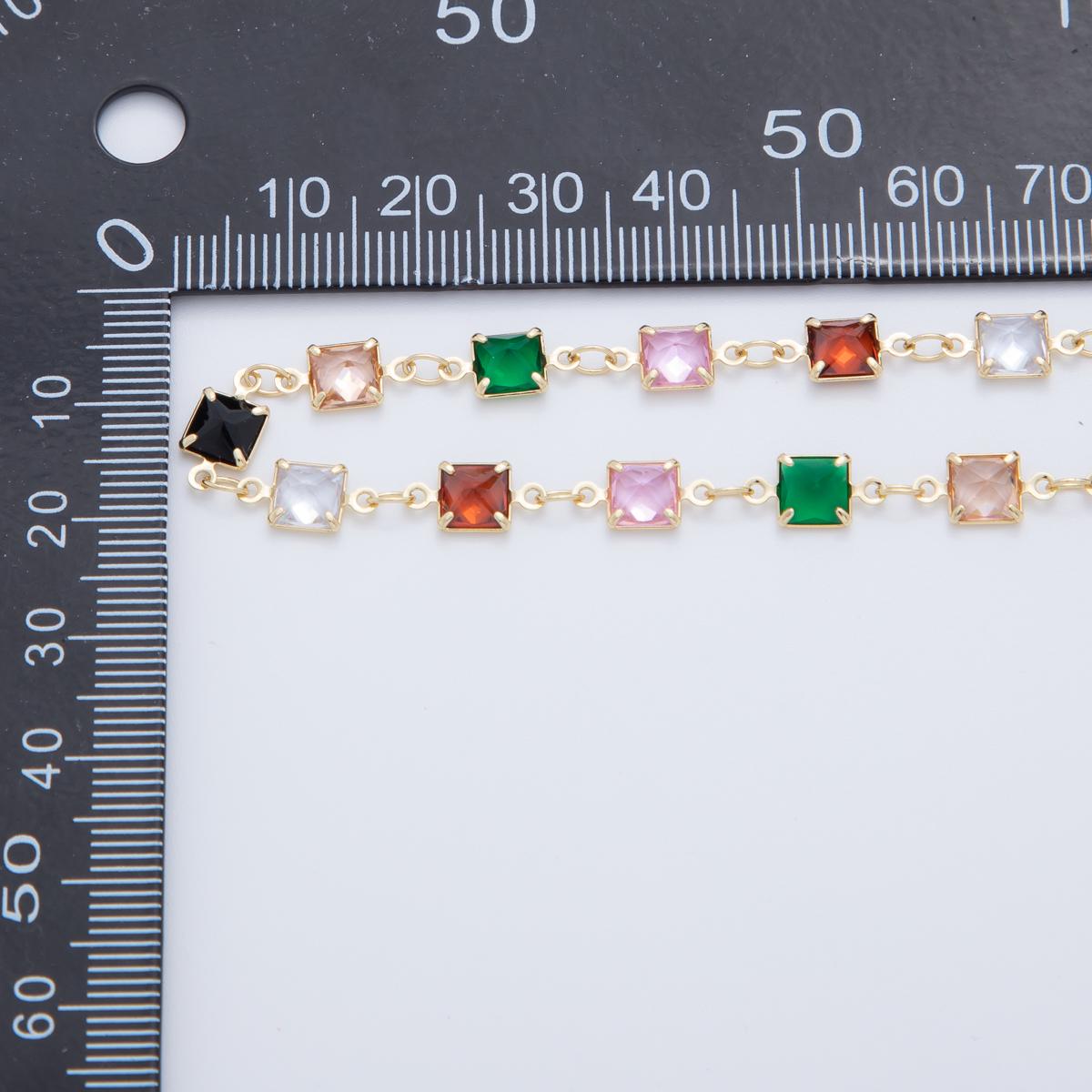 16K Gold Filled Square CZ Multicolor Chain Unfinished Chain by Yard | Roll-1604