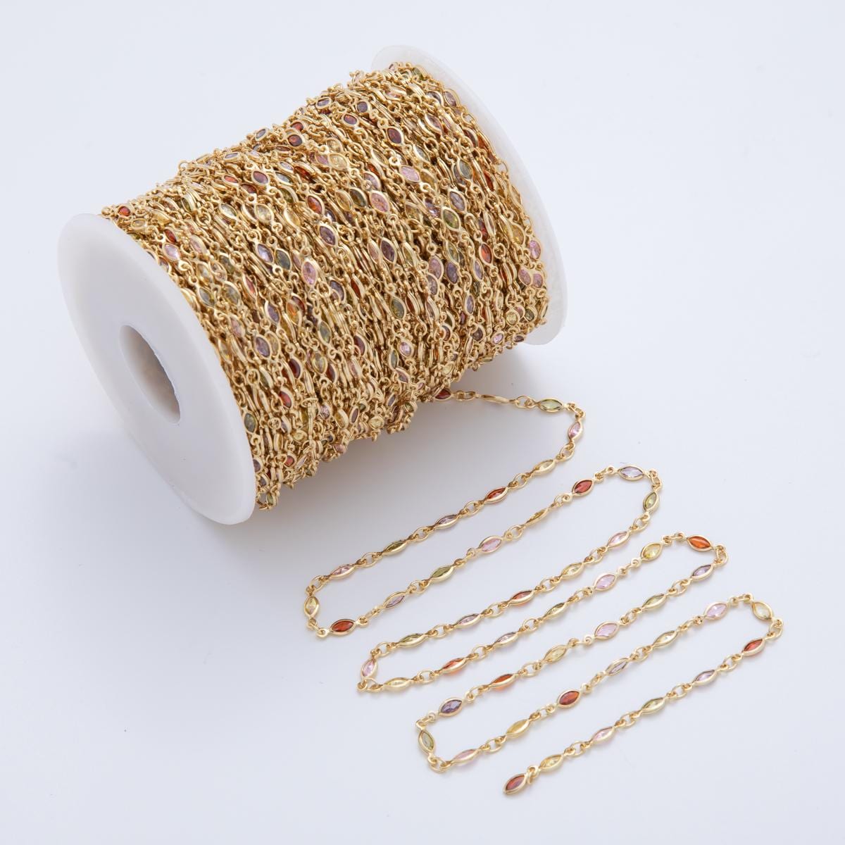 Multi Color Oval Chain, Gold Filled Micro Pave Eye Charm Chain by Yard Colorful cz Chain for Jewelry Making Supply ROLL-1605