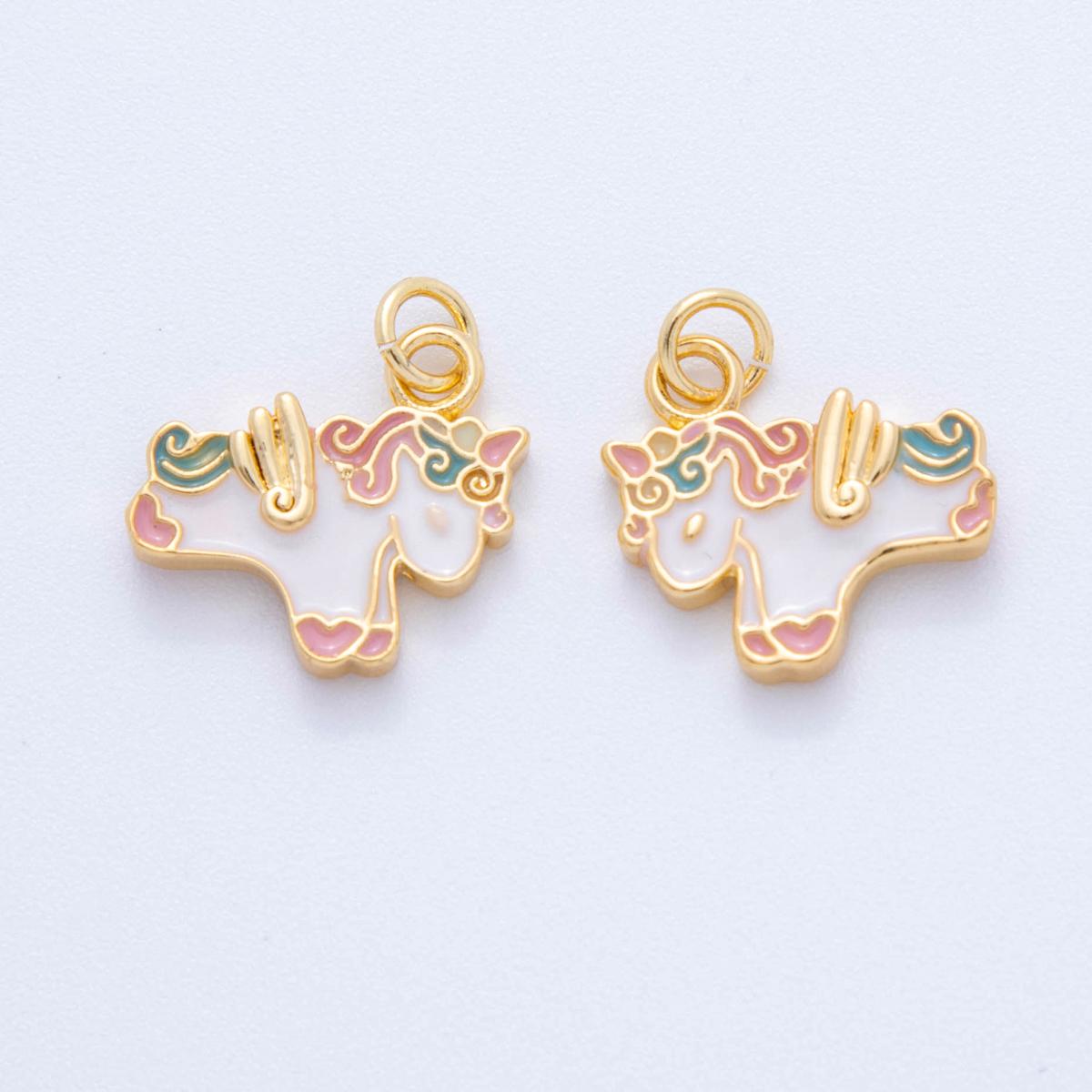 18K Gold Filled Horse Pendant Unicorn Pendant Fantasy Animal Charms Enamel Horse Charm DIY Jewelry Making AF-381