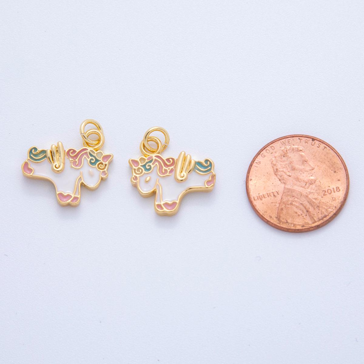 18K Gold Filled Horse Pendant Unicorn Pendant Fantasy Animal Charms Enamel Horse Charm DIY Jewelry Making AF-381