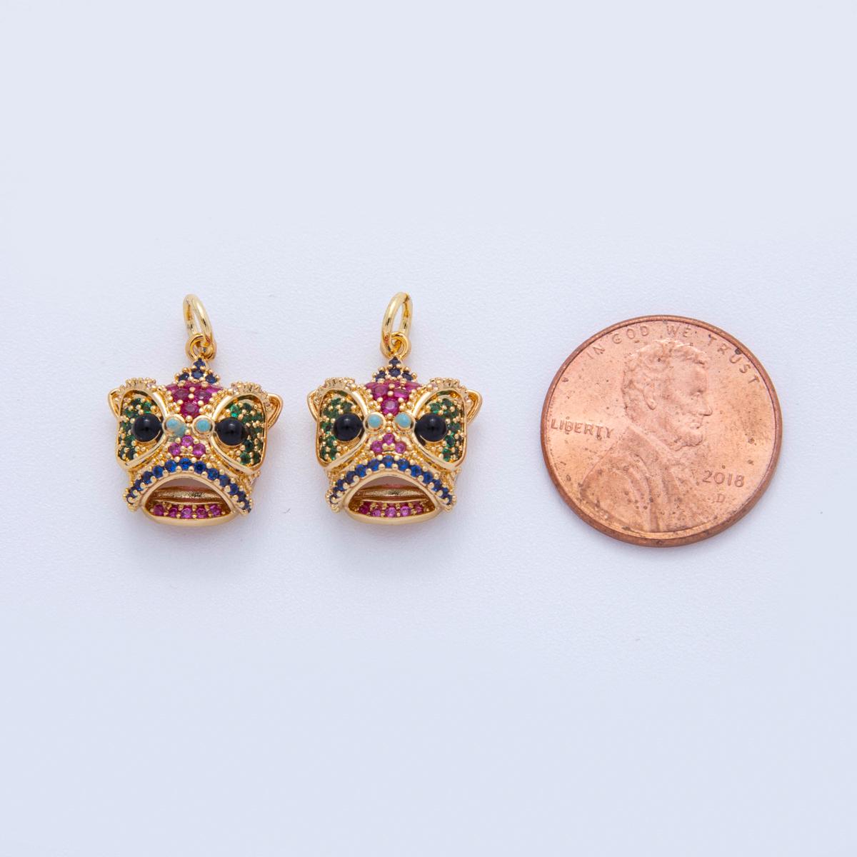 18K Gold Filled Lion Dance Head Charm Pendant Chinese New Year CZ Pendant Fantasy Animal Charms For DIY Jewelry Making AF-382