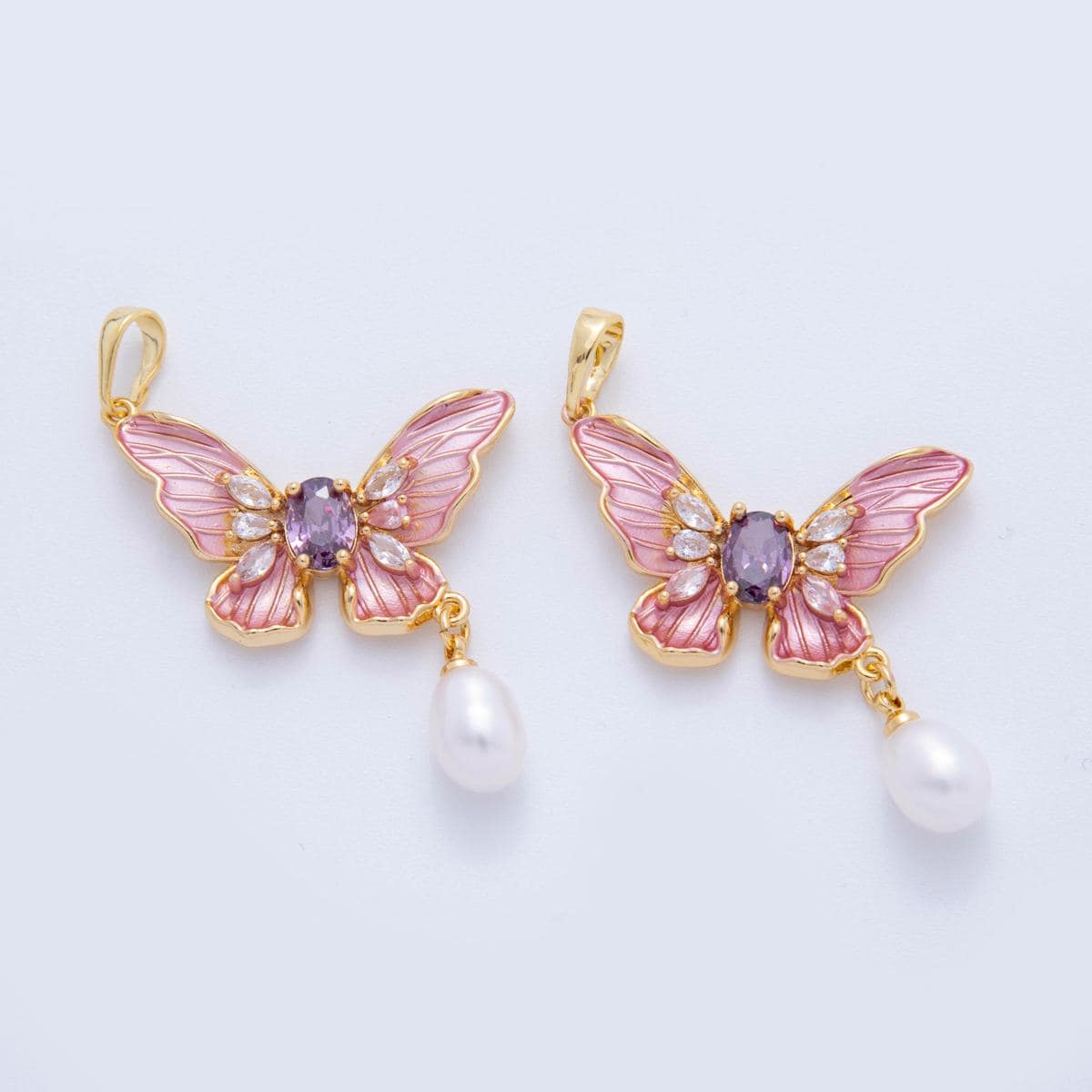 Dainty 18K Gold Filled Monarch Butterfly Charm Enamel Pendant with Pearl Drop for Jewelry Making AH-759