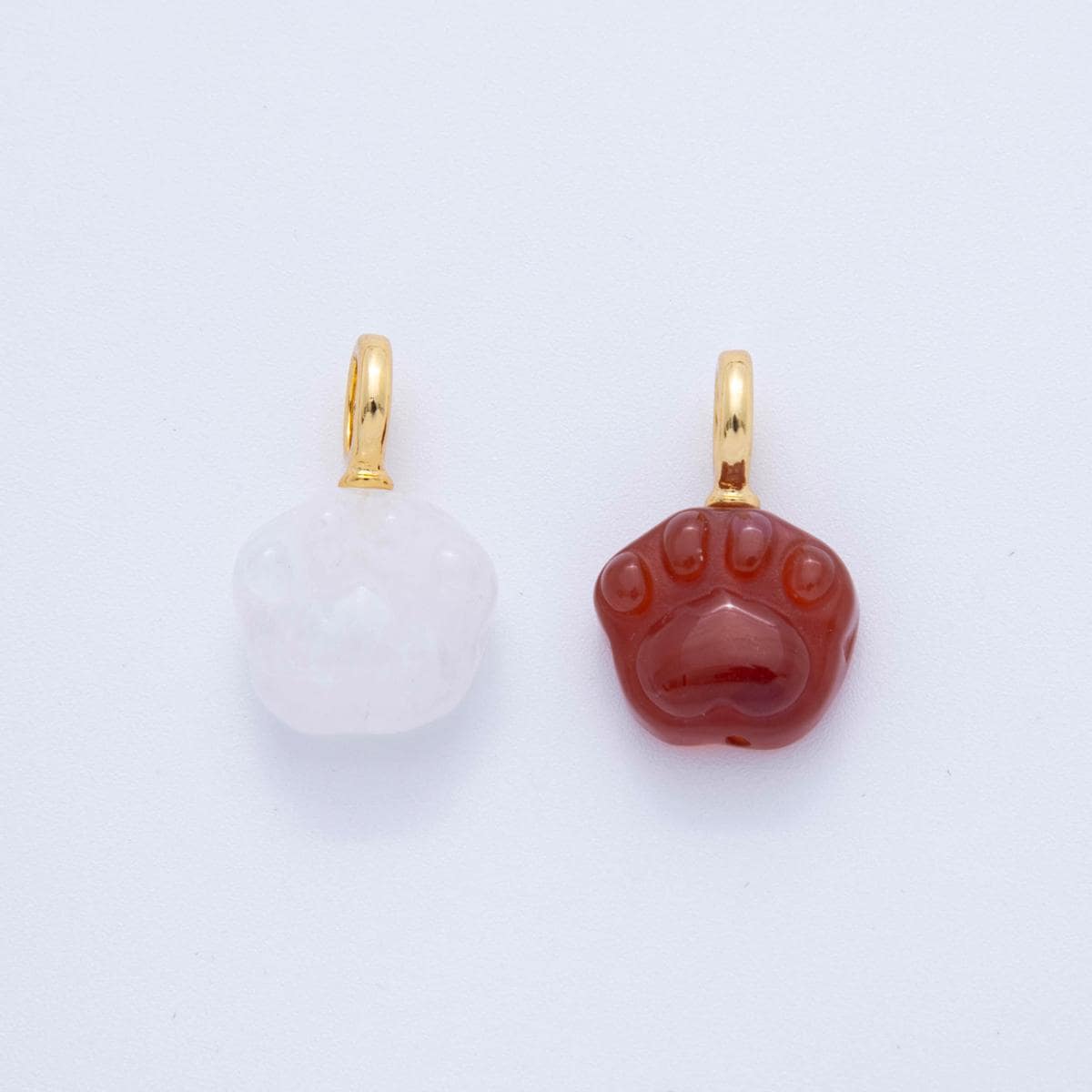 18K Gold Filled White Quartz, Red Carnelian Paw Print Gemstone Drop Pendant | AF389