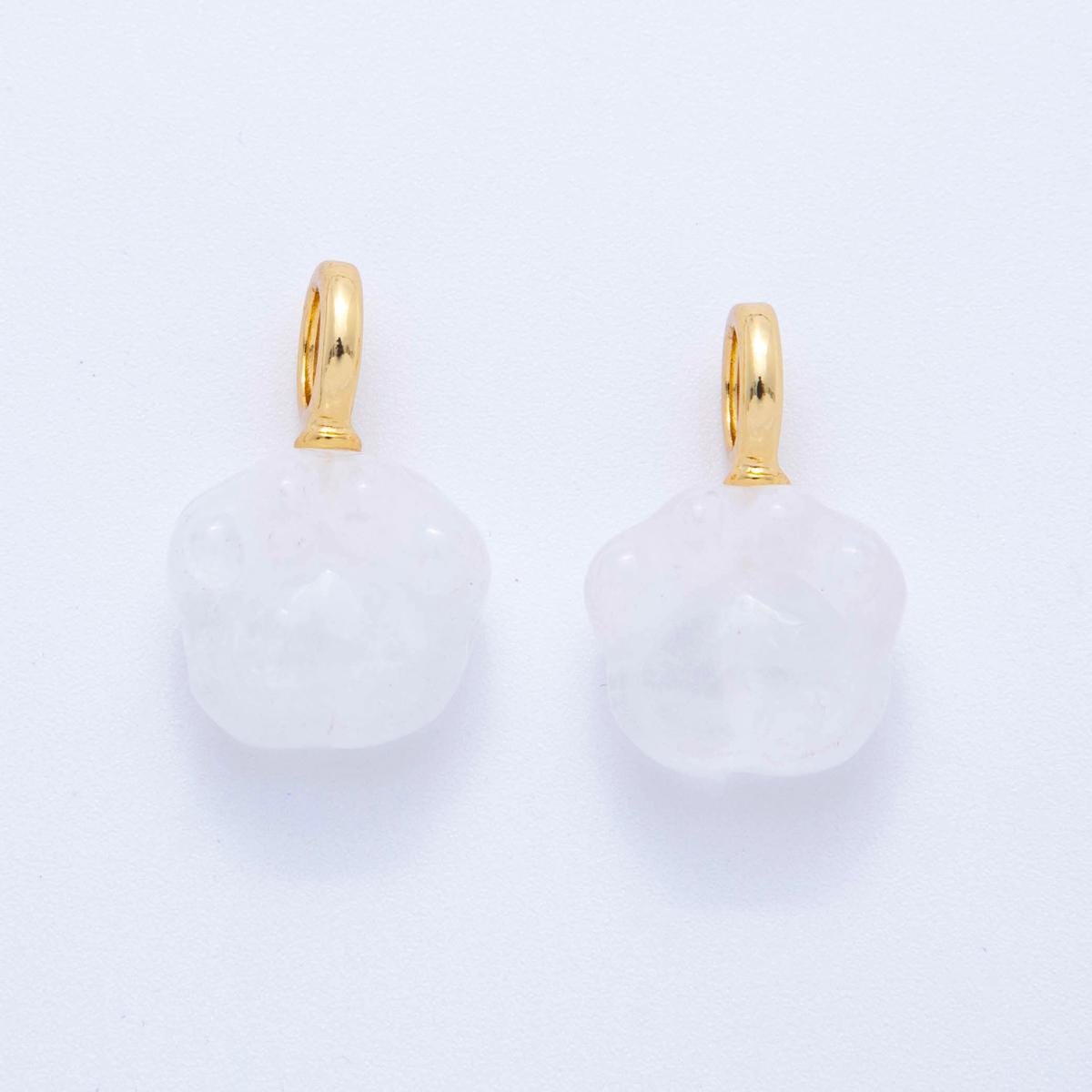 18K Gold Filled White Quartz, Red Carnelian Paw Print Gemstone Drop Pendant | AF389