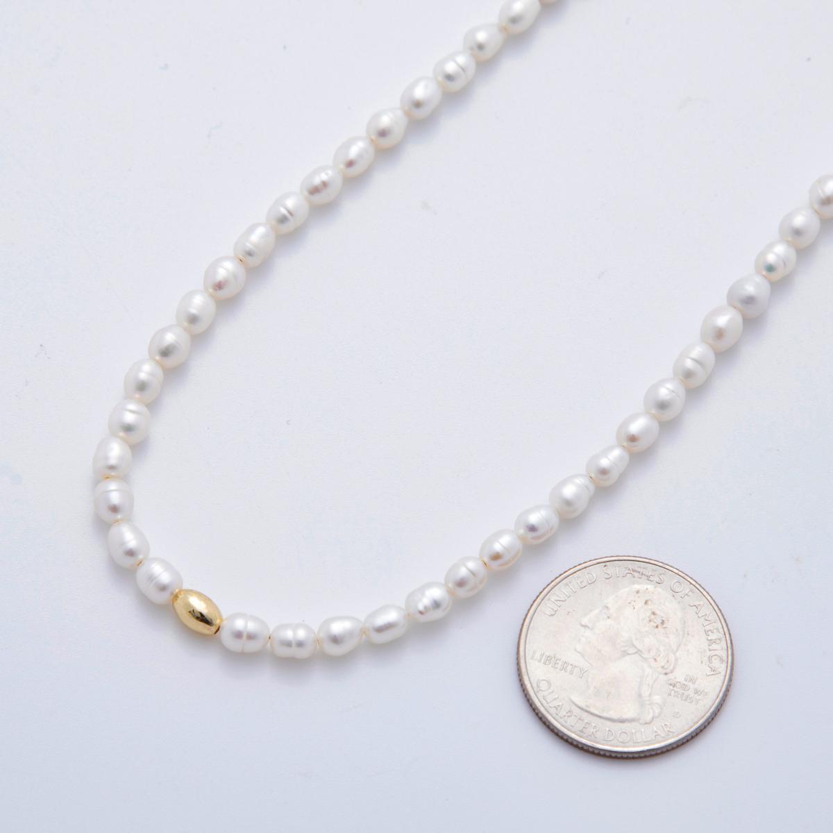 Minimalist Fresh Water Pearl Necklace with Gold Beads in 16 inch 24k Gold Filled Necklace WA-3223