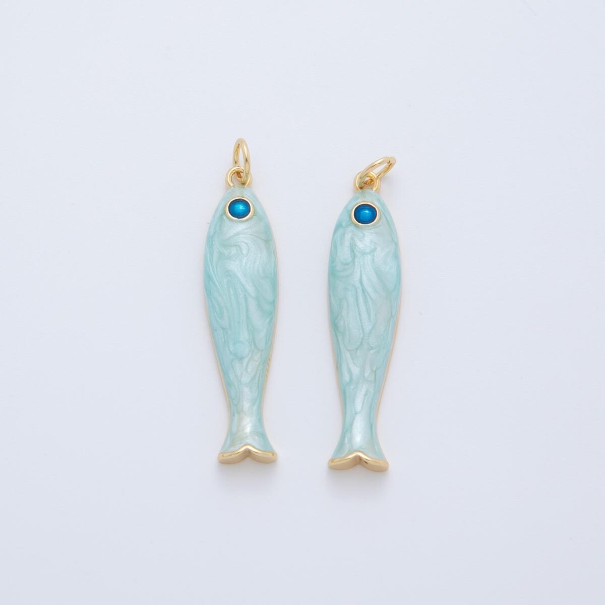 Dainty Gold fish Charms 18K Gold Filled Enamel Sardines Pendant Charm Bracelet Necklace for DIY Jewelry Making Supply AF-404