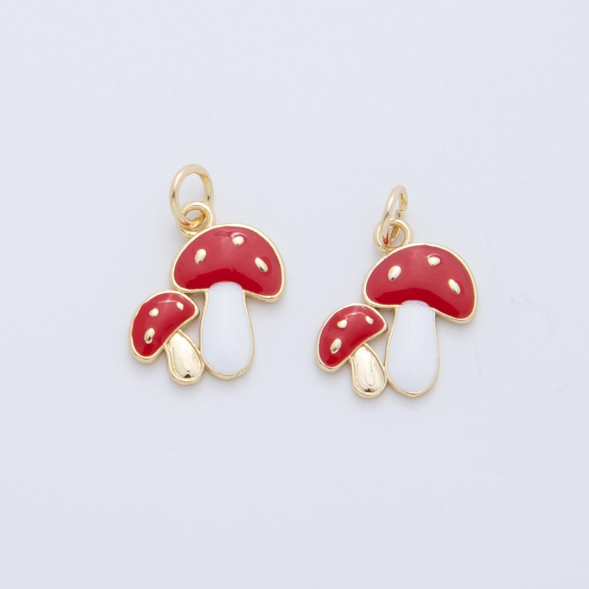 Gold Tiny Mushroom Charms 18K Gold Filled Enamel Red Mushroom Pendant Shroomie Charm Bracelet Necklace for DIY Jewelry Making Supply AF-405