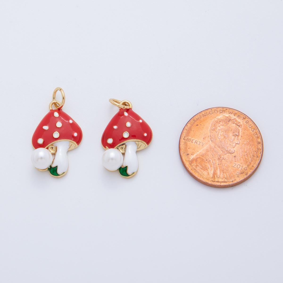 Gold Pearl Mushroom Charms 18K Gold Filled Enamel Red Mushroom Pendant Shroomie Charm Bracelet Necklace for DIY Jewelry Making Supply AF-406