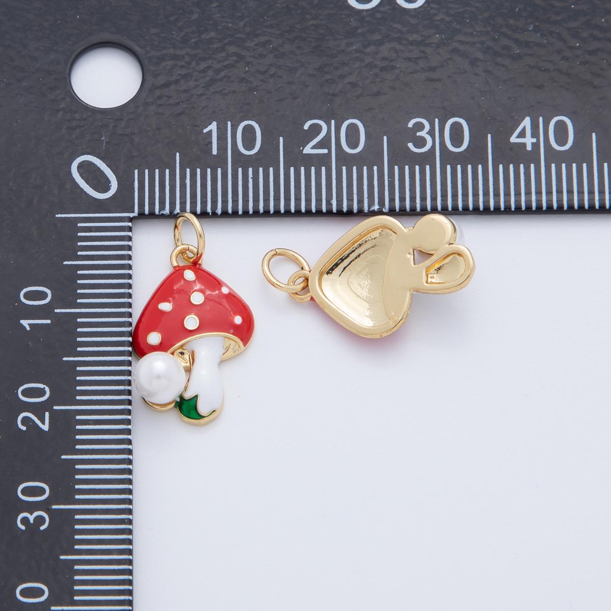 Gold Pearl Mushroom Charms 18K Gold Filled Enamel Red Mushroom Pendant Shroomie Charm Bracelet Necklace for DIY Jewelry Making Supply AF-406