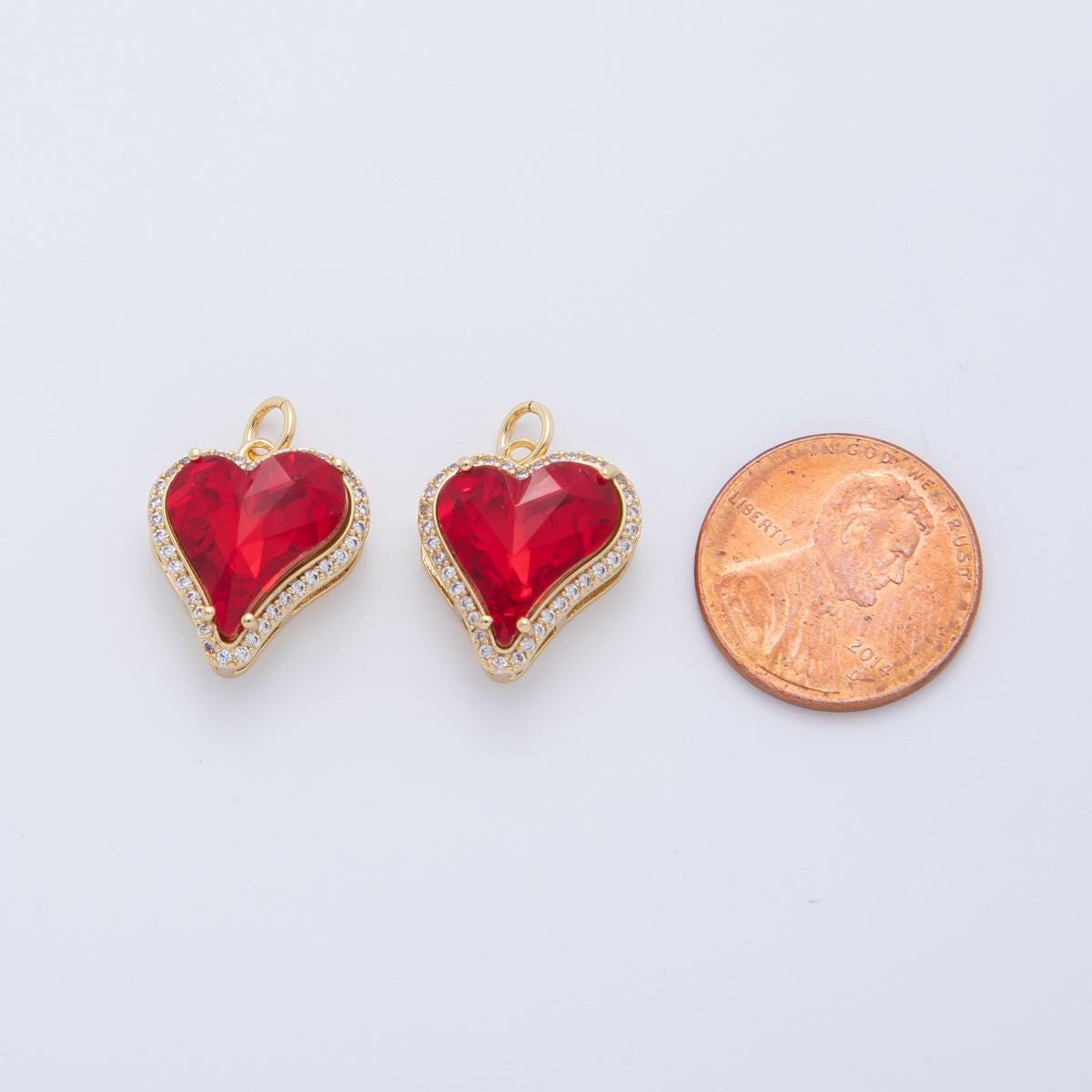 Mini Red Tiny heart Charm 18k gold Filled cz Heart zirconia for Bracelet Necklace Earring Component AF-409