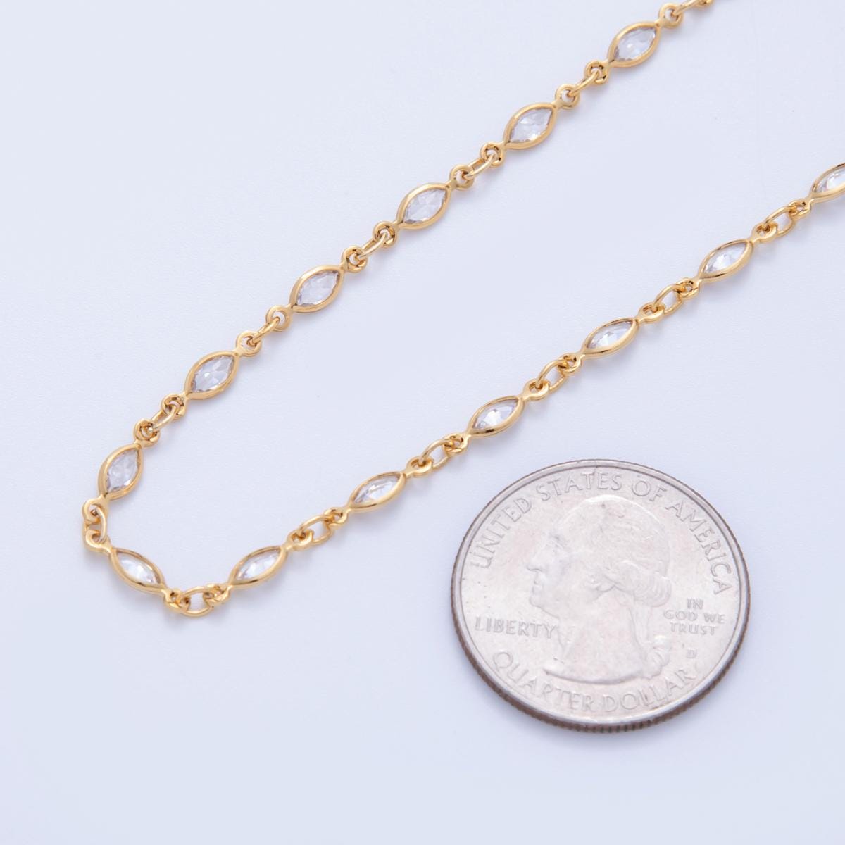 16K Gold Filled 2.5mm Multifaceted Clear Sphere Gemstone Unfinished Chain by Yard | Roll-1582